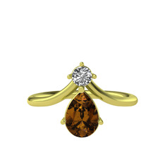 Pluvia Yüzük - Swarovski ve dumanlı kuvars 14 ayar altın yüzük #v464l6