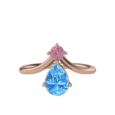 Pembe kuvars ve akuamarin 8 ayar rose altın yüzük
