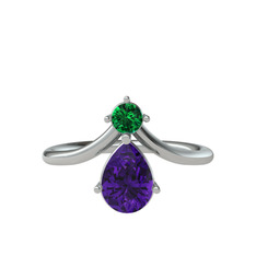 Pluvia Yüzük - Yeşil kuvars ve ametist 14 ayar beyaz altın yüzük #w0wx13
