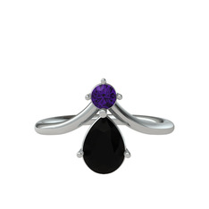 Pluvia Yüzük - Ametist ve siyah zirkon 14 ayar beyaz altın yüzük #w43kko