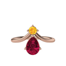 Sitrin ve rodolit garnet 925 ayar rose altın kaplama gümüş yüzük