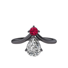 Pluvia Yüzük - Rodolit garnet ve swarovski 925 ayar siyah rodyum kaplama gümüş yüzük #xafm00