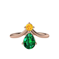 Pluvia Yüzük - Sitrin ve yeşil kuvars 8 ayar rose altın yüzük #xg7h9b