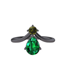 Pluvia Yüzük - Peridot ve yeşil kuvars 925 ayar siyah rodyum kaplama gümüş yüzük #xz5uql