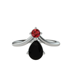 Garnet ve siyah zirkon 8 ayar beyaz altın yüzük