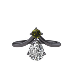 Pluvia Yüzük - Peridot ve beyaz zirkon 925 ayar siyah rodyum kaplama gümüş yüzük #zobxsh