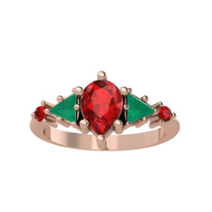 Garnet ve kök zümrüt 925 ayar rose altın kaplama gümüş yüzük