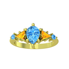 Issey 5 Taş Yüzük - Akuamarin ve sitrin 18 ayar altın yüzük #10yq3mf