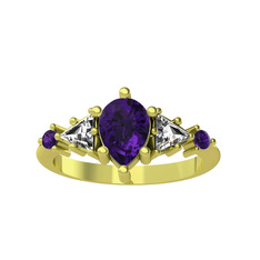 Ametist ve beyaz zirkon 8 ayar altın yüzük