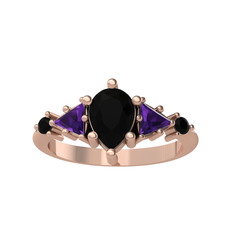 Issey 5 Taş Yüzük - Siyah zirkon ve ametist 14 ayar rose altın yüzük #12hfr8h