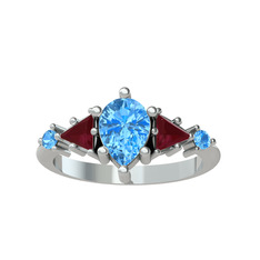 Issey 5 Taş Yüzük - Akuamarin ve kök yakut 925 ayar gümüş yüzük #133q6ee