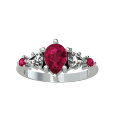 Issey 5 Taş Yüzük - Rodolit garnet ve beyaz zirkon 18 ayar beyaz altın yüzük #13746gd