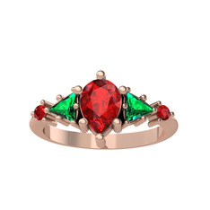 Garnet ve yeşil kuvars 14 ayar rose altın yüzük