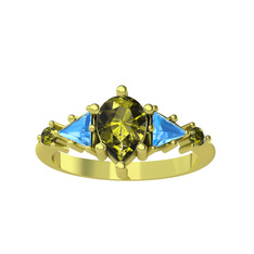 Peridot ve akuamarin 8 ayar altın yüzük