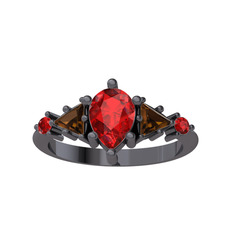 Garnet ve dumanlı kuvars 925 ayar siyah rodyum kaplama gümüş yüzük