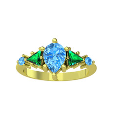 Issey 5 Taş Yüzük - Akuamarin ve yeşil kuvars 14 ayar altın yüzük #14z0jef