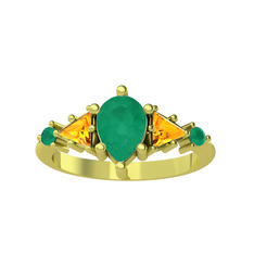 Issey 5 Taş Yüzük - Kök zümrüt ve sitrin 8 ayar altın yüzük #150acp6
