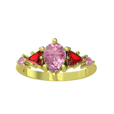 Issey 5 Taş Yüzük - Pembe kuvars ve garnet 14 ayar altın yüzük #154qj9e