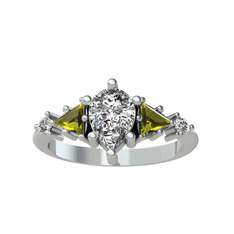 Issey 5 Taş Yüzük - Swarovski ve peridot 18 ayar beyaz altın yüzük #159re5h