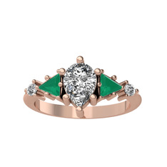 Issey 5 Taş Yüzük - Swarovski ve kök zümrüt 18 ayar rose altın yüzük #15tf0zp