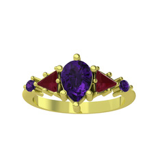 Ametist ve kök yakut 925 ayar altın kaplama gümüş yüzük