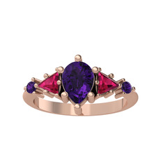 Issey 5 Taş Yüzük - Ametist ve rodolit garnet 925 ayar rose altın kaplama gümüş yüzük #16z8ues