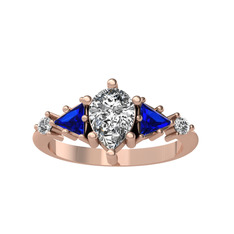 Issey 5 Taş Yüzük - Swarovski ve lab safir 925 ayar rose altın kaplama gümüş yüzük #17q966
