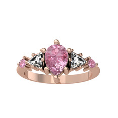 Issey 5 Taş Yüzük - Pembe kuvars ve beyaz zirkon 14 ayar rose altın yüzük #18zs89c