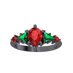 Garnet ve yeşil kuvars 925 ayar siyah rodyum kaplama gümüş yüzük