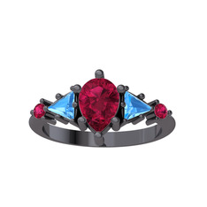 Rodolit garnet ve akuamarin 925 ayar siyah rodyum kaplama gümüş yüzük