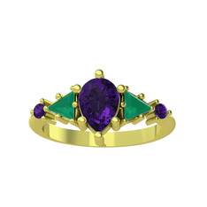 Issey 5 Taş Yüzük - Ametist ve kök zümrüt 14 ayar altın yüzük #1a0e7lj
