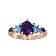 Issey 5 Taş Yüzük - Ametist ve akuamarin 18 ayar rose altın yüzük #1a5kgum