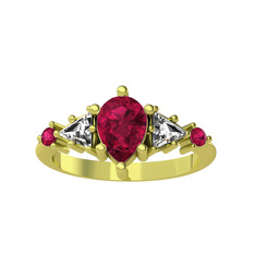 Issey 5 Taş Yüzük - Rodolit garnet ve beyaz zirkon 925 ayar altın kaplama gümüş yüzük #1a66rn2