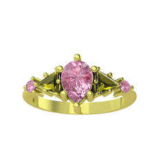 Issey 5 Taş Yüzük - Pembe kuvars ve peridot 14 ayar altın yüzük #1ajdk7d