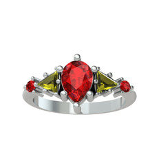 Issey 5 Taş Yüzük - Garnet ve peridot 18 ayar beyaz altın yüzük #1ausei5