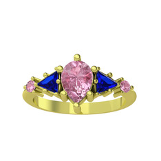 Issey 5 Taş Yüzük - Pembe kuvars ve lab safir 925 ayar altın kaplama gümüş yüzük #1aw3tsx
