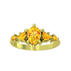 Issey 5 Taş Yüzük - Sitrin 14 ayar altın yüzük #1b8546s