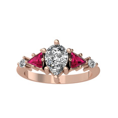 Issey 5 Taş Yüzük - Beyaz zirkon ve rodolit garnet 8 ayar rose altın yüzük #1be5fwf