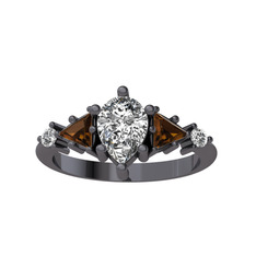 Issey 5 Taş Yüzük - Swarovski ve dumanlı kuvars 925 ayar siyah rodyum kaplama gümüş yüzük #1c5shom