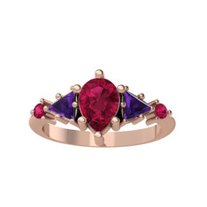 Issey 5 Taş Yüzük - Rodolit garnet ve ametist 18 ayar rose altın yüzük #1c77zlr
