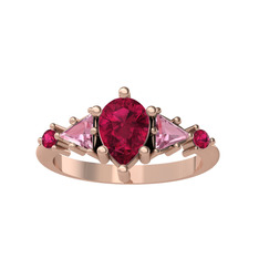 Issey 5 Taş Yüzük - Rodolit garnet ve pembe kuvars 8 ayar rose altın yüzük #1cmvwe7