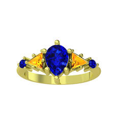 Issey 5 Taş Yüzük - Lab safir ve sitrin 925 ayar altın kaplama gümüş yüzük #1dbhxew