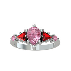 Pembe kuvars ve garnet 8 ayar beyaz altın yüzük