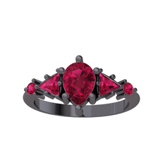 Issey 5 Taş Yüzük - Rodolit garnet 925 ayar siyah rodyum kaplama gümüş yüzük #1dj8a4u