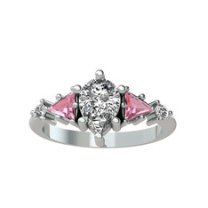 Issey 5 Taş Yüzük - Swarovski ve pembe kuvars 14 ayar beyaz altın yüzük #1dp9v72