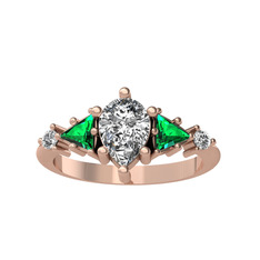Issey 5 Taş Yüzük - Swarovski ve yeşil kuvars 14 ayar rose altın yüzük #1dud29a
