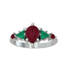 Kök yakut ve kök zümrüt 8 ayar beyaz altın yüzük