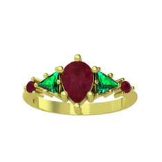 Issey 5 Taş Yüzük - Kök yakut ve yeşil kuvars 18 ayar altın yüzük #1e4tje1