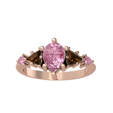 Pembe kuvars ve dumanlı kuvars 14 ayar rose altın yüzük