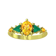 Issey 5 Taş Yüzük - Sitrin ve kök zümrüt 925 ayar altın kaplama gümüş yüzük #1ehh2qt